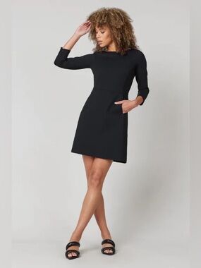 SPANX Classic Black Women's Boatneck A-Line Dress Medium Like New NWOT